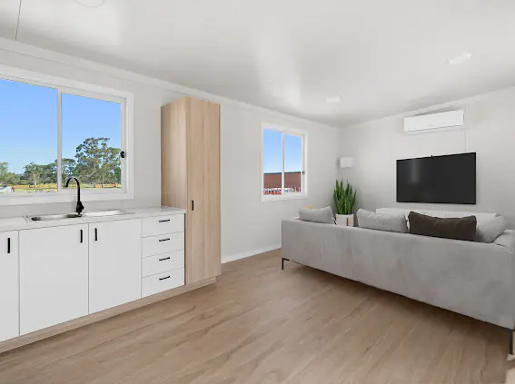 2 bedroom modular home living kitchen by Auswest Modular Homes for Western Australia