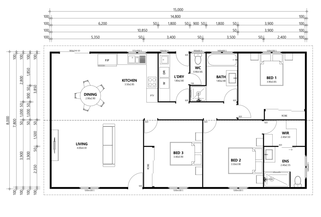 auswest 3 bedroom 2 bathroom 120sqm floor plan
